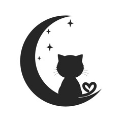 Black cat with a crescent moon isolated on white background vector illustration. © Thanawat