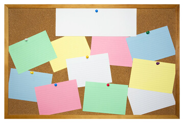 Board with blank papers, cards and pins