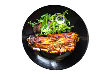 ribs glazed baked meat bbq pork fried beef or lamb sauce hot spices meal snack copy space food background rustic top view