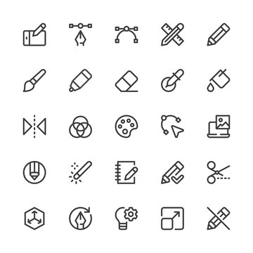 Simple Interface Icons Related to Сreativity. Image Editing, Graphic Design. Editable Stroke. 32x32 Pixel Perfect.