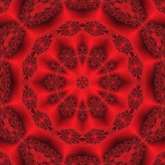 dark red floral fantasy kaleidoscopic hexagonal design