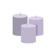 Burning wax or paraffin scented candles for aromatherapy isolated on white background. Home decoration. Decorative element for design. Flat style.
