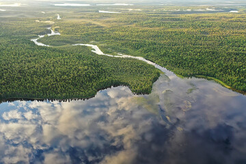 Naklejka premium mountain altai river top view drone, landscape altai tourism top view