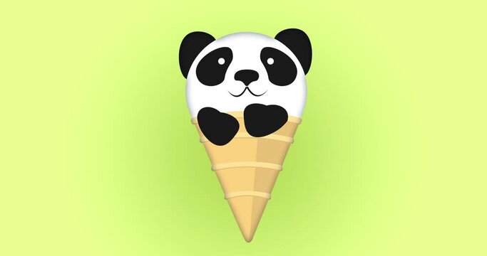 cute panda ice cream poured with chocolate in a cone