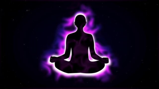 Human Cover with Purple energy body and aura in Meditation Concept Illustration Animation on Space Background
