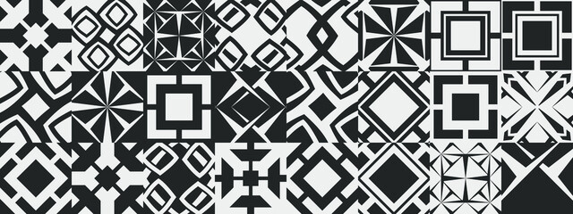 Abstract vector geometric poster with differint figures. Modern minimal art illustration. Black and white style.