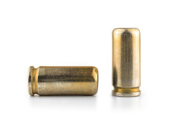 9mm bullet for a pistol isolated on white background, cartridges for a gun close-up photo