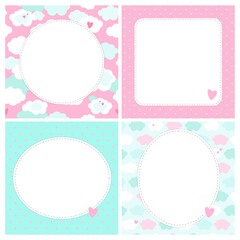 Set of cute cards, letters, blanks, pages for notes in childish style in unicorn theme. Vector template suitable for to do list, card, party invitation and cute letter for postcrossing. 