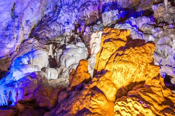 Colorful lighted Kosekbuku Asthma Cave in Anamur