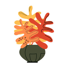 A bright orange plant of three branches in a green pot. Flat vector illustration isolated on white background.