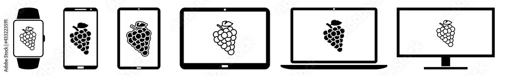 Canvas Prints display grapes, grape, branch, leaf, fruit, food icon devices set | web screen device online | lapto