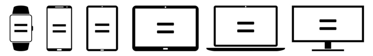 Display equal, sign, equality, symbol, mathematic math Icon Devices Set | Web Screen Device Online | Laptop Vector Illustration | Mobile Phone | PC Computer Smartphone Tablet Sign Isolated