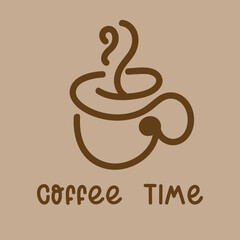 Coffee cup logo in coffee time isolated on brown background , Vector illustration EPS 10