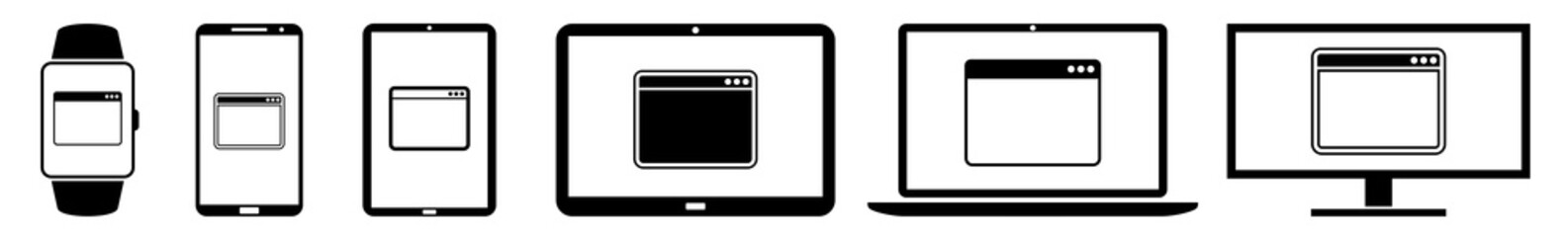 Display web, page, window, website, site, page, browser Icon Devices Set | Web Screen Device Online | Laptop Vector Illustration | Mobile Phone | PC Computer Smartphone Tablet Sign Isolated