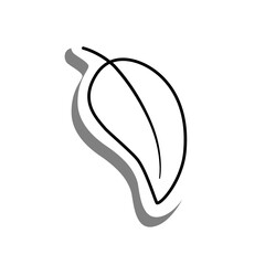 Black line cartoon simple leaf on white silhouette and gray shadow. Icon Emoji for decoration or any design. Vector illustration of nature.