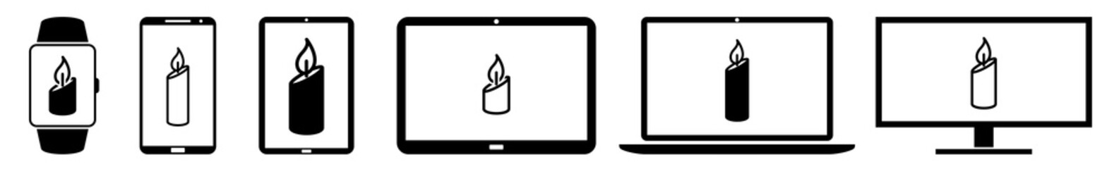 Display Candle, Birthday, Flame, Christmas, Light, Burn Icon Devices Set | Web Screen Device Online | Laptop Vector Illustration | Mobile Phone | PC Computer Smartphone Tablet Sign Isolated