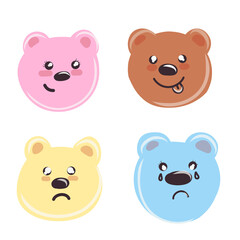 Set of cute cartoon bears. Vector little bear heads. Print Design. Cute Set Animals, Hand Drawn Cute Bear and Panda