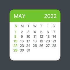 May 2022 Calendar Leaf - Vector template graphic Illustration