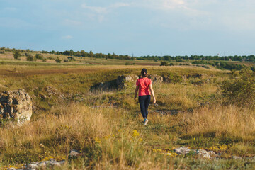 walking away sporty woman