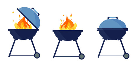 barbecue logo, vector illustration of the design on an isolated flat screen.A method of cooking food (most often meat, sausage products) on a fire of smoldering coals (initially), burning gas or an el