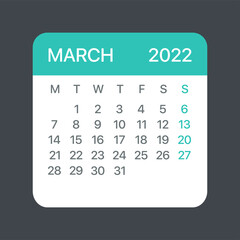 March 2022 Calendar Leaf - Vector template graphic Illustration