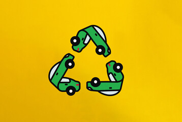 Car Recycle banner and concept. Three Cars to form Recycling Symbol.