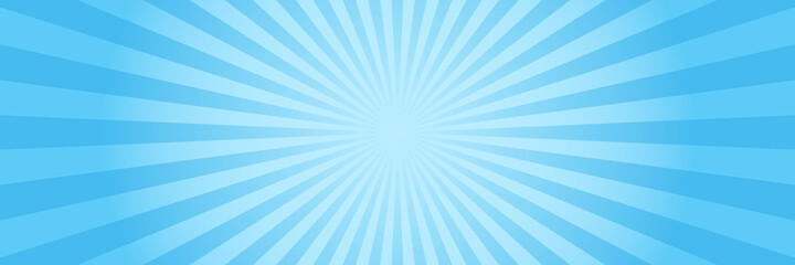 Vector background in comic book style with sunburst and gradient. Retro pop art design. Long horizontal banner. © Anna