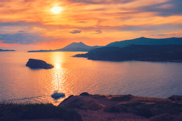 Fototapeta na wymiar Aegean Sea with islands view on sunset
