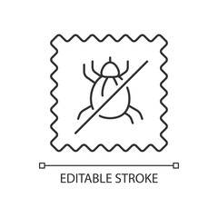 Dust mite proof textile quality linear icon. Fabric feature. Health care fiber property. Thin line customizable illustration. Contour symbol. Vector isolated outline drawing. Editable stroke