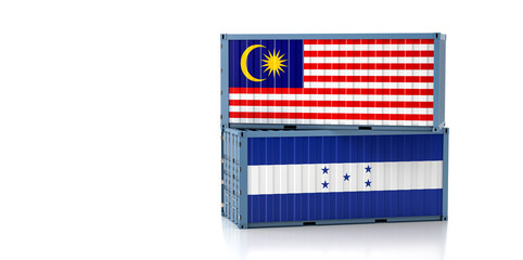 Obraz premium Two freight container with Honduras and Malaysia flag. Copy space on the left side - 3D Rendering