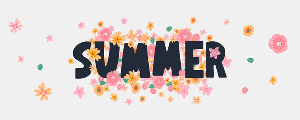 Fototapeta premium summer sale banner with flowers letter vector