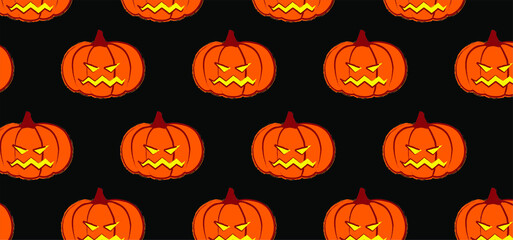 Cartoon drawing pumpkins for happy halloween party on 31 october fest. Pumpkin, pictogram. Flat vector sketch sign. Banner or card.