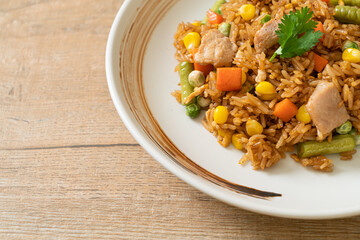 pork fried rice on white plate