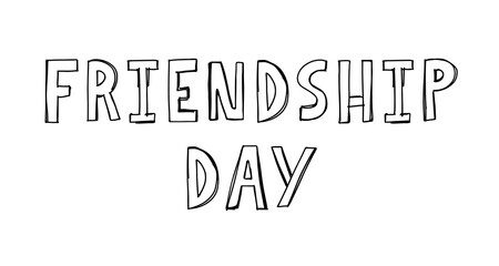 Vector illustration of hand drawn happy friendship day felicitation in fashion style with lettering text sign and color triangle for grunge effect isolated on white background