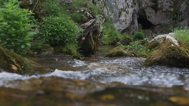 river in mountains flow. A close up of a rock. High quality footage