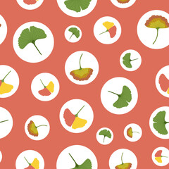 Ginko leaf vector repeat pattern design on orange