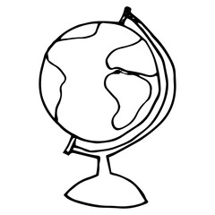 School geographical globe hand drawn, back to school, simple flat vector illustration