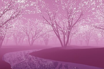 Sakura cherry blossom garden background 3d render