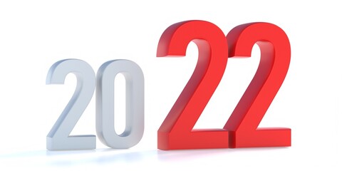 New year 2022 isolated on white background, 3d illustration