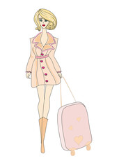 beautiful elegant Doodle Girl With A Suitcase