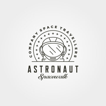 vintage astronaut helmet head logo vector symbol with stars illustration design