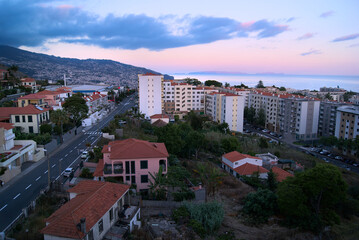 urban area buildings and houses residential street, Funchal city - Madeira Island