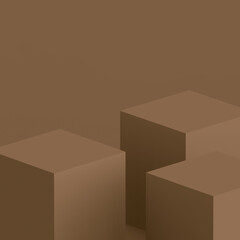 3d brown cube and box podium minimal scene studio background. Abstract 3d geometric shape object illustration render. Natural color tones.