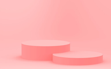 Abstract 3d pink color cylinder podium minimal studio background.