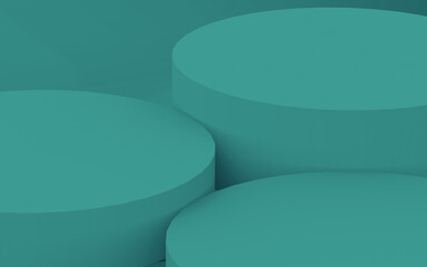 Abstract 3d green dark color cylinder podium minimal studio background.