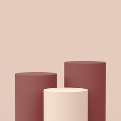 Abstract 3d brown color cylinder podium minimal studio background.