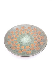 Mid-century modern ceramic wall plate with brown checkered pattern