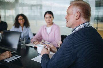 Senior businessman having meeting to team