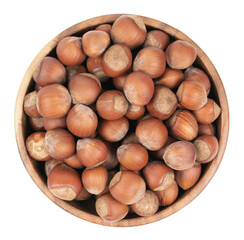 Unpeeled hazelnuts in a cup isolated on white background. hazelnuts in shell