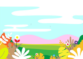 Fototapeta na wymiar Flat vector illustration. Summer background. Sunny day background